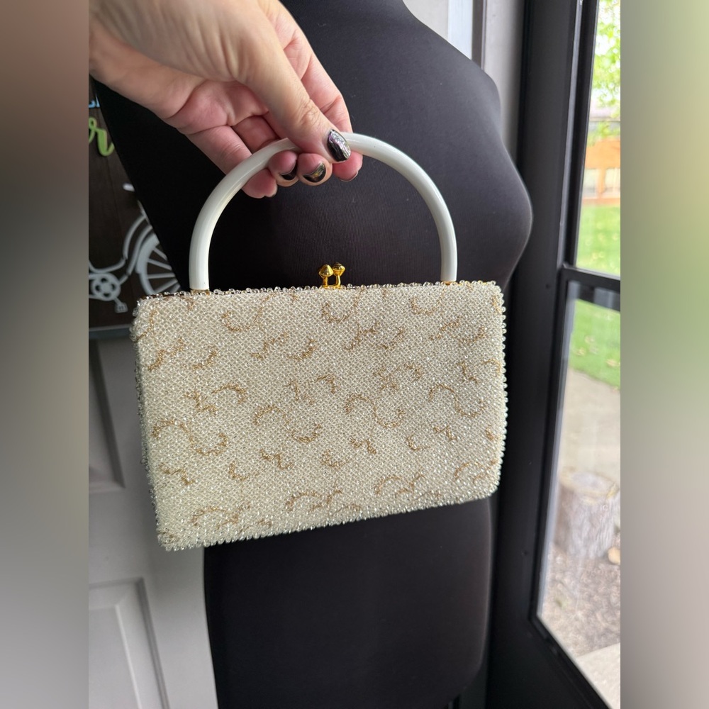 Vintage 60s Cordé-Bead gold tone top handle clutch beaded wedding bridal bag